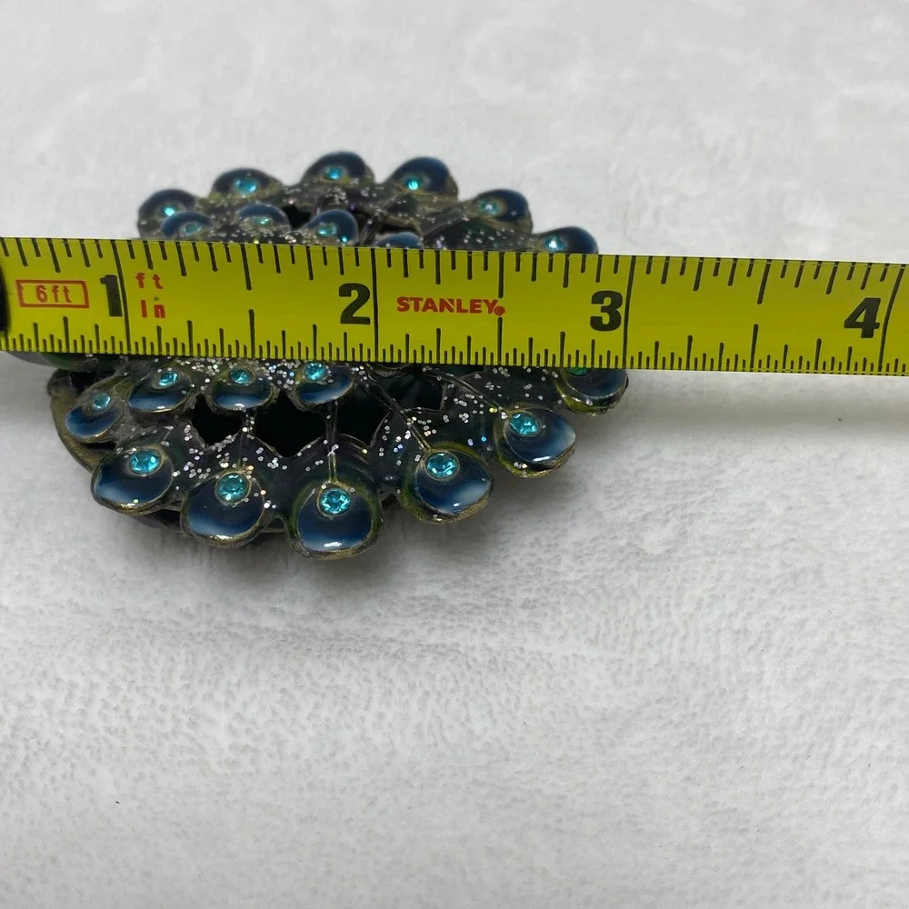 Peacock‎ Trinket Box Magnetic Enamel Jeweled Decorative Figurine Blue Green